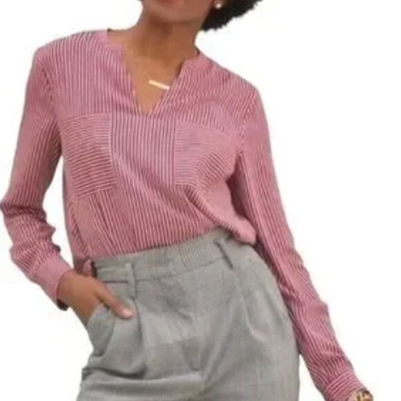 CAbi 5335 Franklin Red White and Blue Stripe Blouse Top Career Size Small - Picture 2 of 4